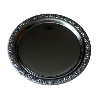 Round serving tray, made of stainless steel, Vintage from the 1970s