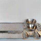 Serving set tray + aperitif cups in raw aluminum