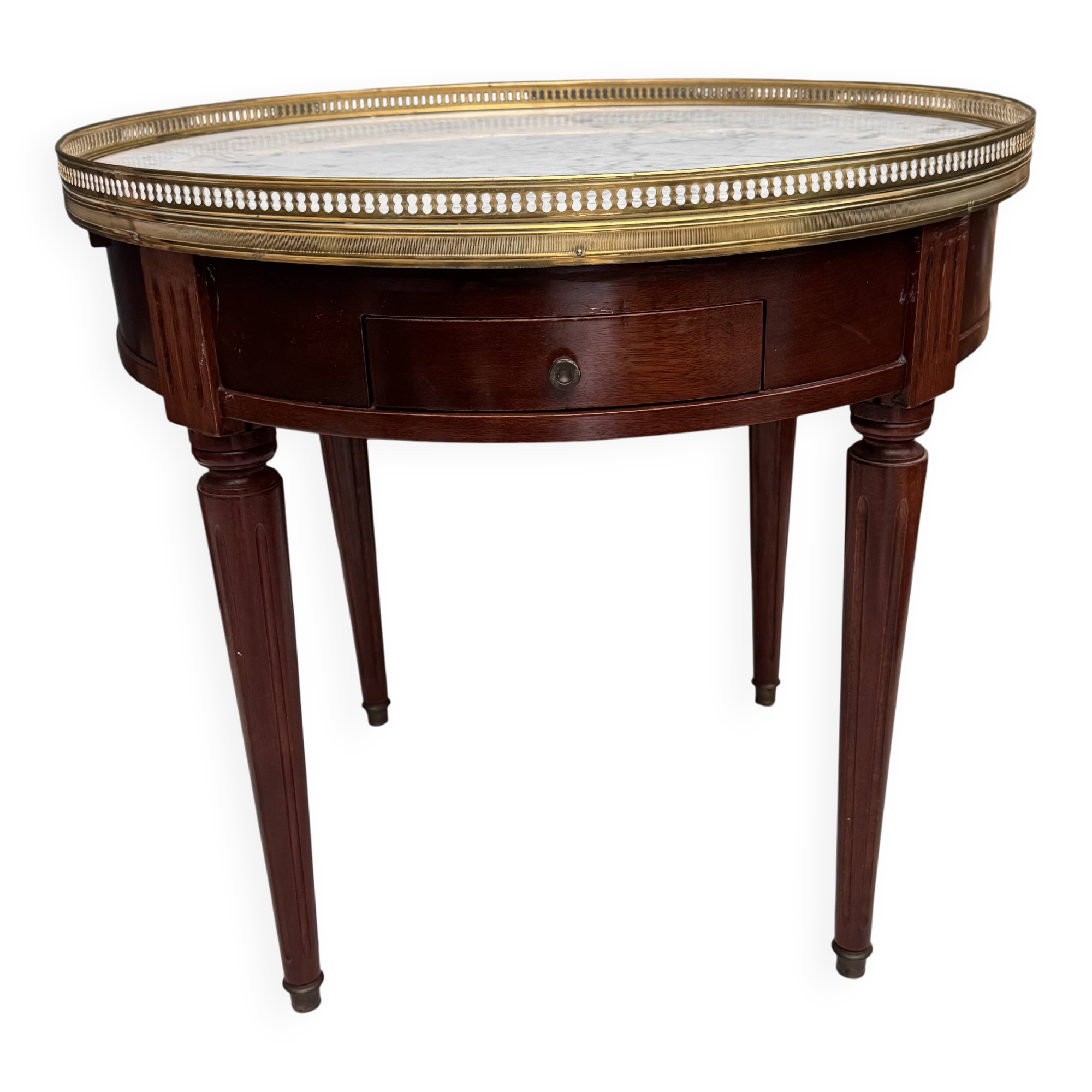 Louis XVI style bouillotte table in mahogany and white marble - Ø 60 cm