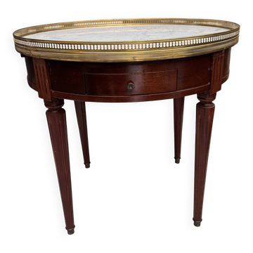 Louis XVI style bouillotte table in mahogany and white marble - Ø 60 cm