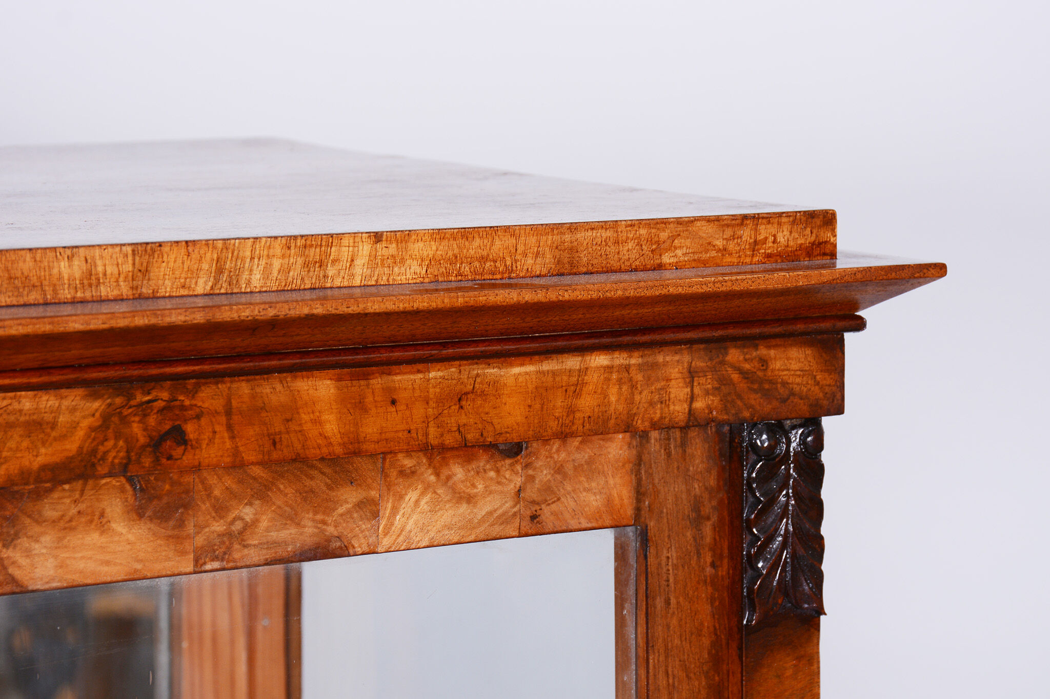 Biedermeier display cabinet, walnut, solid spruce, 1830s, czechia