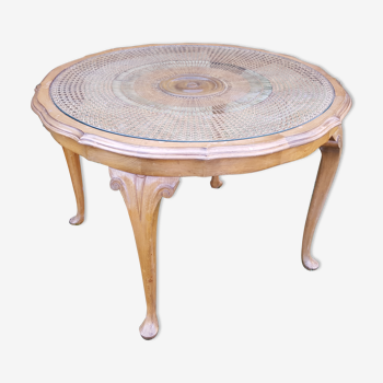 English-style coffee table wood and caning