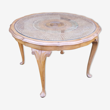 Table basse style anglais bois et cannage