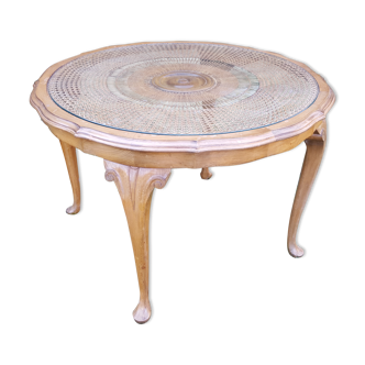 English-style coffee table wood and caning