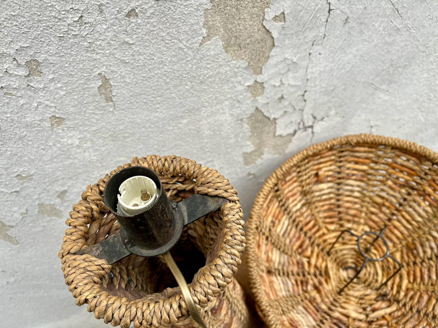 Vintage rattan tropical floor lamp