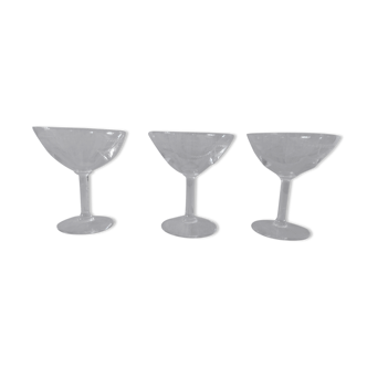 3 Champagne glasses or greek frieze cocktails crystalline glass
