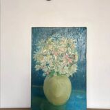 Painting / oil on canvas still life colorful bouquet 50s