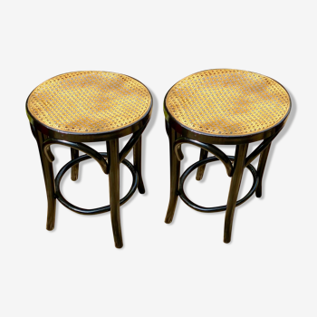 Lot de 2 tabourets cannés style bistrot-années 70.