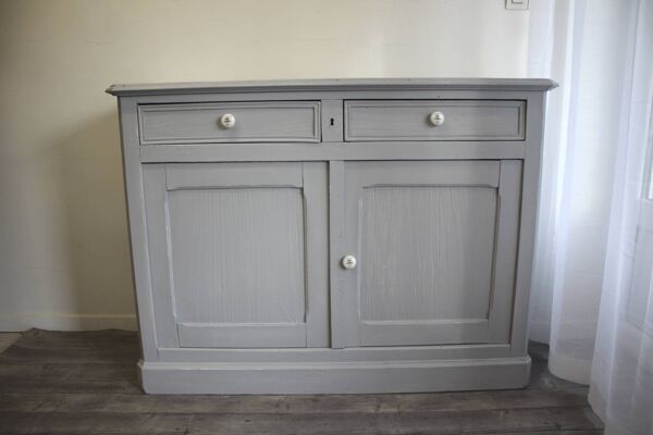 Buffet parisien 2 portes 2 tiroirs gris patiné