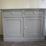 Parisian buffet with 2 doors and 2 drawers in patinated grey.