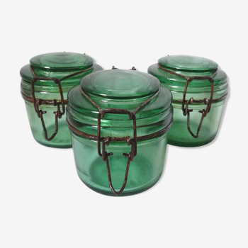 Translucent green glass jars