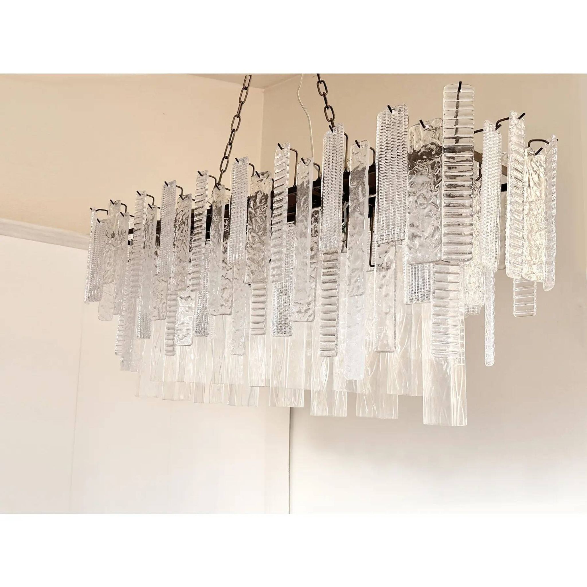 Contemporary Italian Rectangular Strip “Listelli” Murano Glass Chandelier b