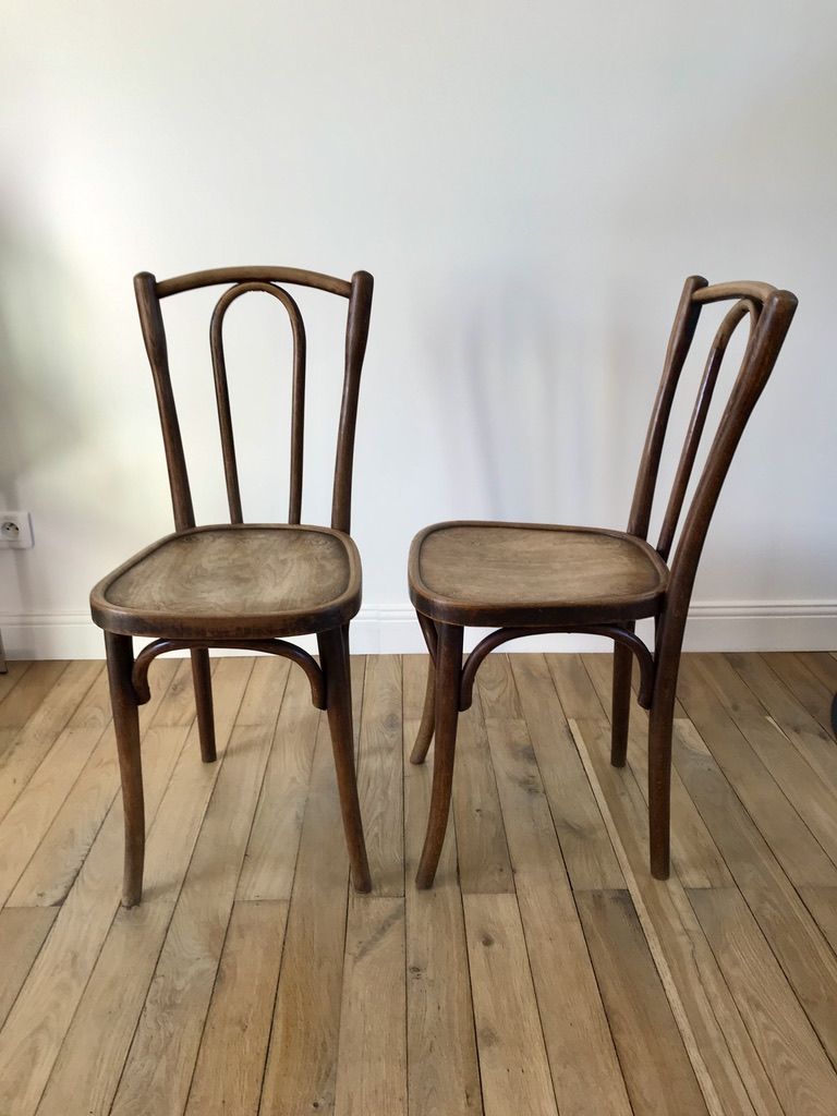 Set of 4 bistro chairs in curved wood of beech Luterma 30s