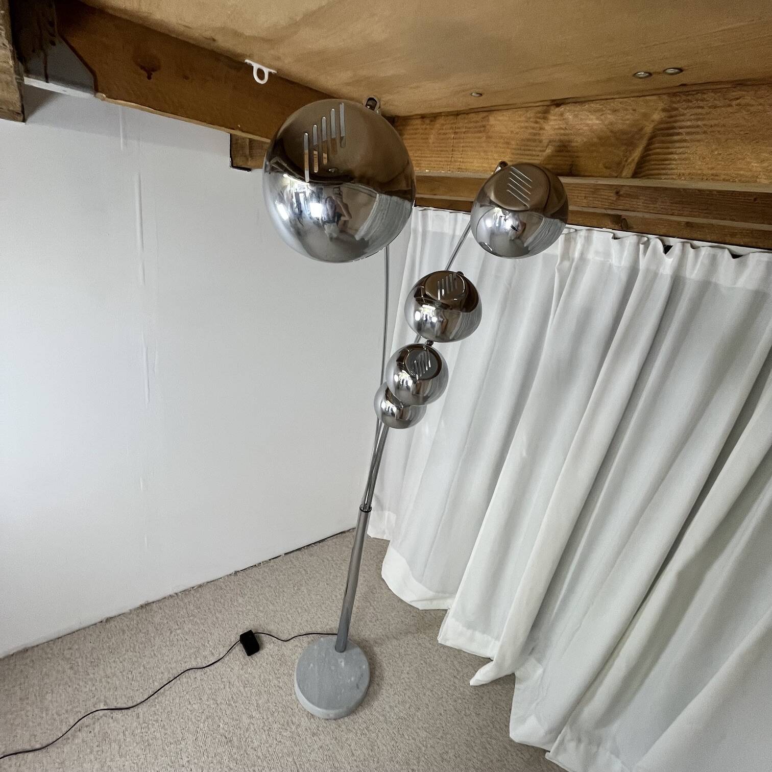 Arc floor lamp with wooden base and 5 lights Agemob MCM style