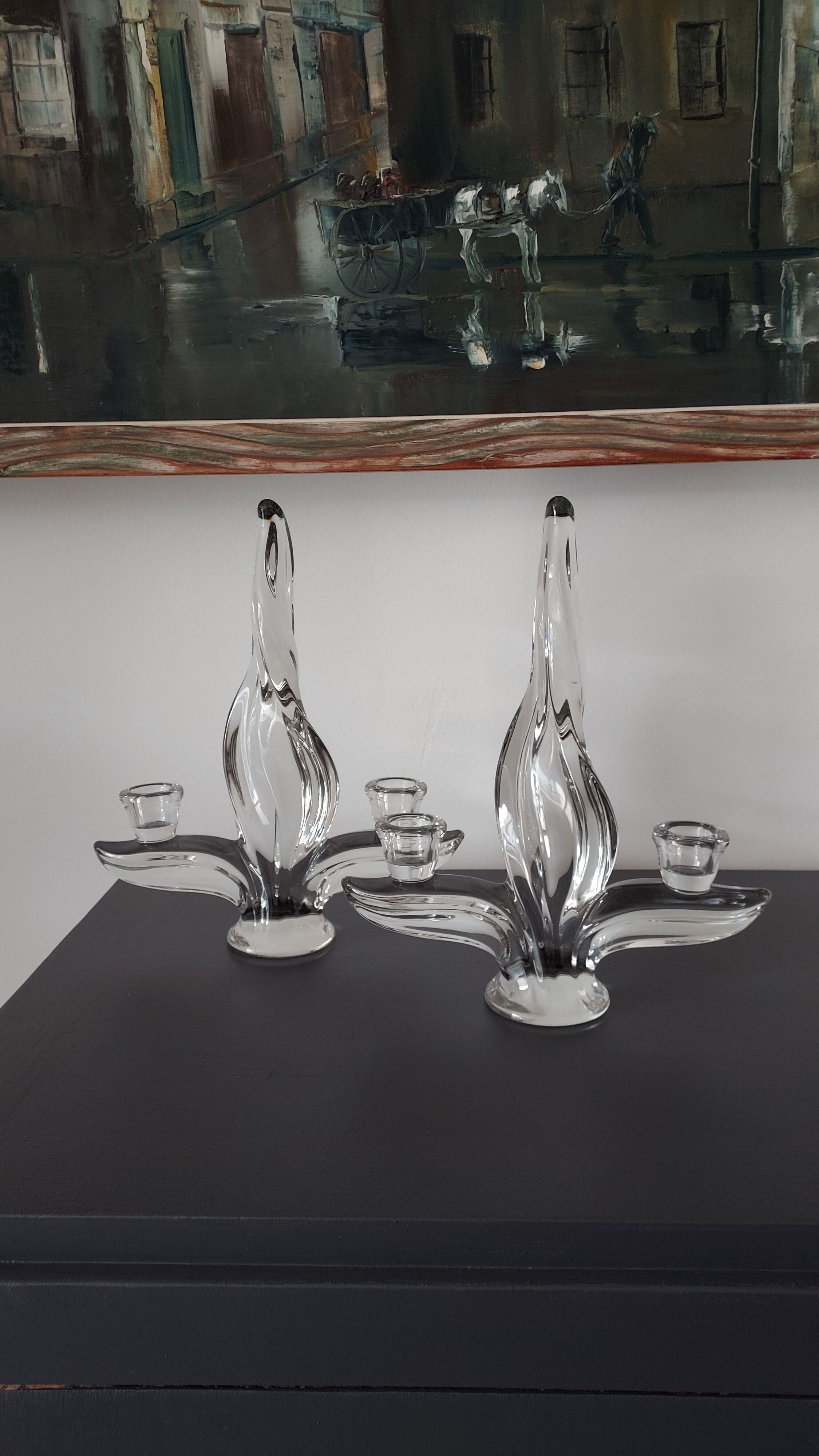 Pair of crystal candle holders