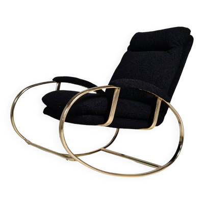 Chaise à bascule moderne du milieu du siècle dernier en laiton Guido Faleschini Black Boucle