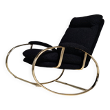 Modern mid-century rocking chair in brass by Guido Faleschini Black Boucle