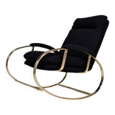 Modern mid-century rocking chair in brass by Guido Faleschini Black Boucle
