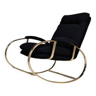 Modern mid-century rocking chair in brass by Guido Faleschini Black Boucle