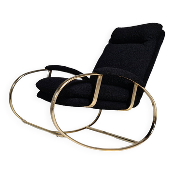 Chaise à bascule moderne du milieu du siècle dernier en laiton Guido Faleschini Black Boucle