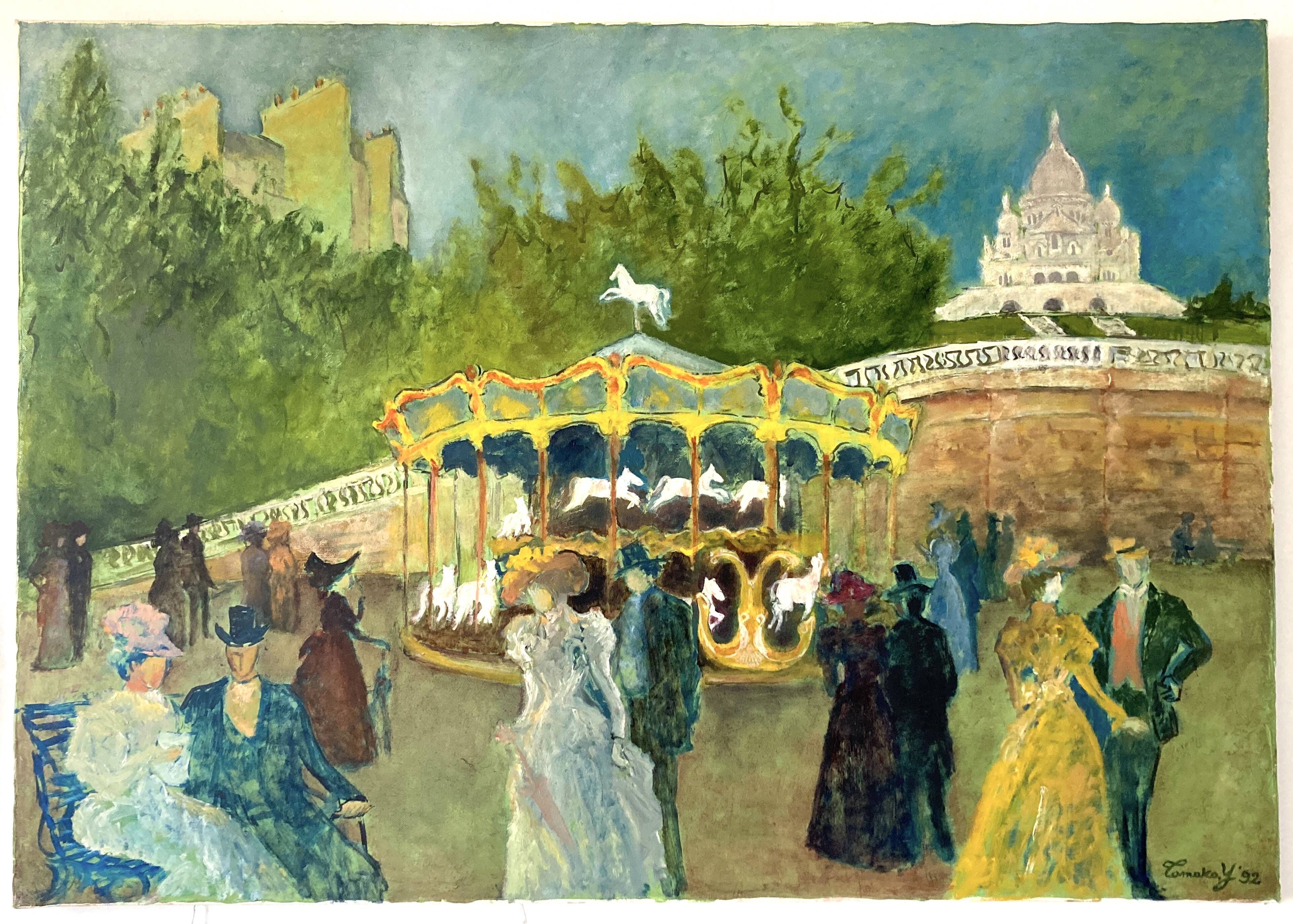 Oil painting on canvas / View of Montmartre during the Belle Époque / Signed Tomako, 1992