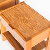 Pair of vintage bedside tables. Elm wood. France, 1970s