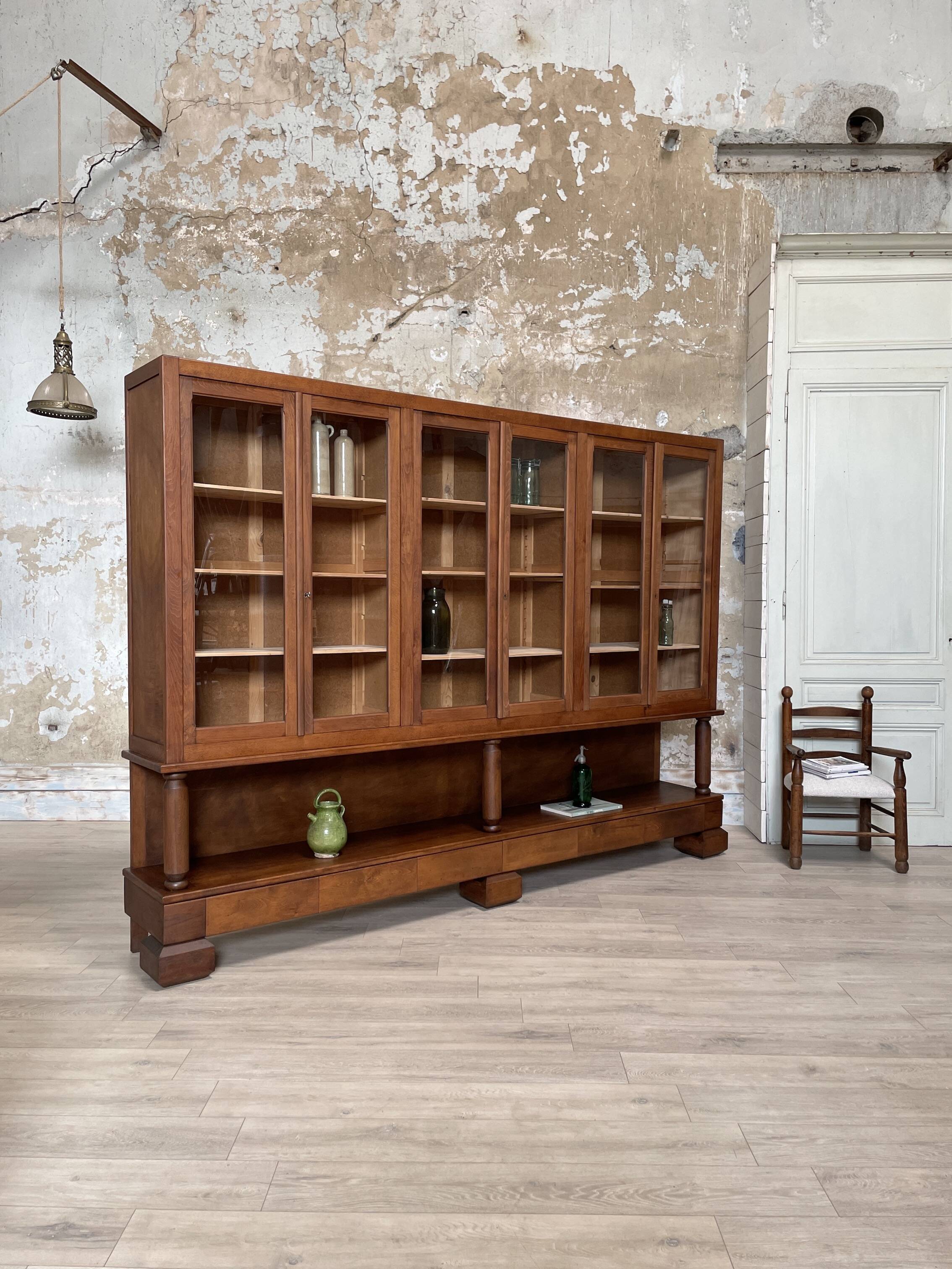 Solid wood display cabinet.