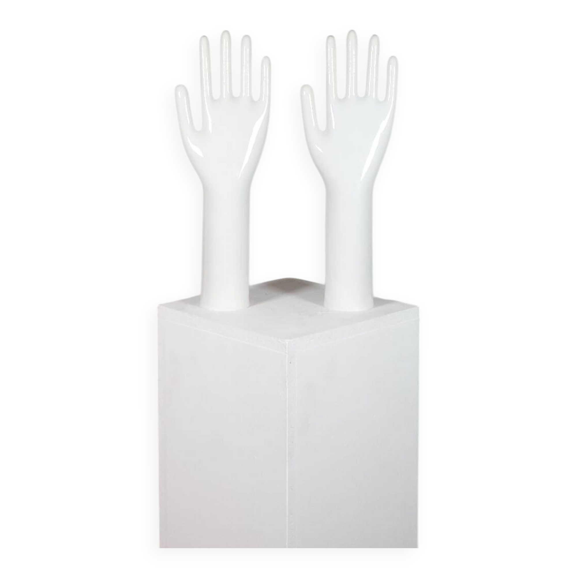 Paire de présentoirs à bijoux vintage authentiques en porcelaine industrielle représentant des mains