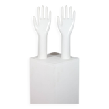 Paire de présentoirs à bijoux vintage authentiques en porcelaine industrielle représentant des mains