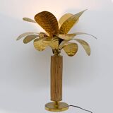 Paire de lampes en forme de palmier en laiton et rotin, Italie, années 1970