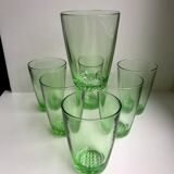 set of 7 water glasses Made in France green glass 70s
