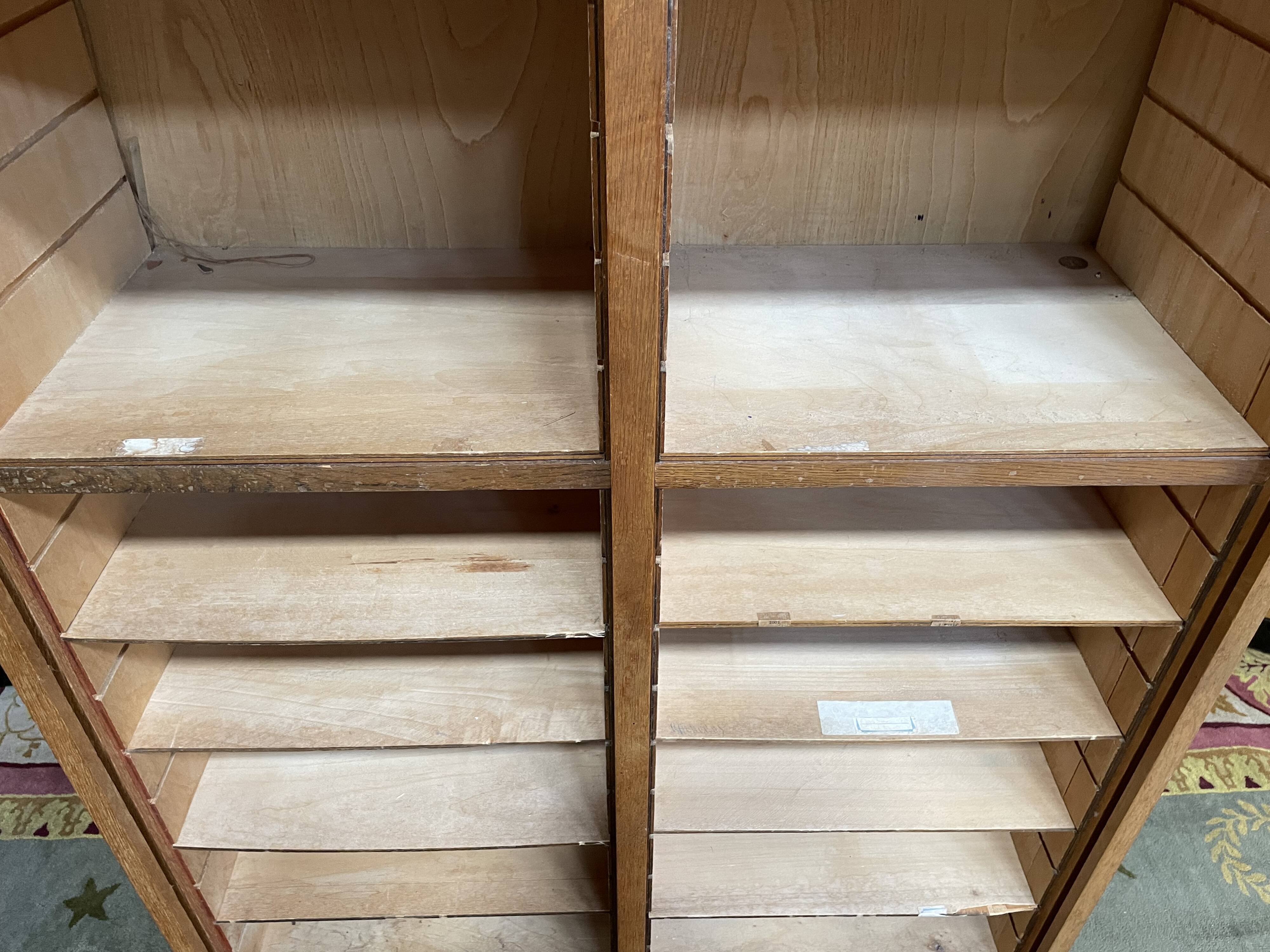 Double filing cabinet with notary curtains in solid oak 1960