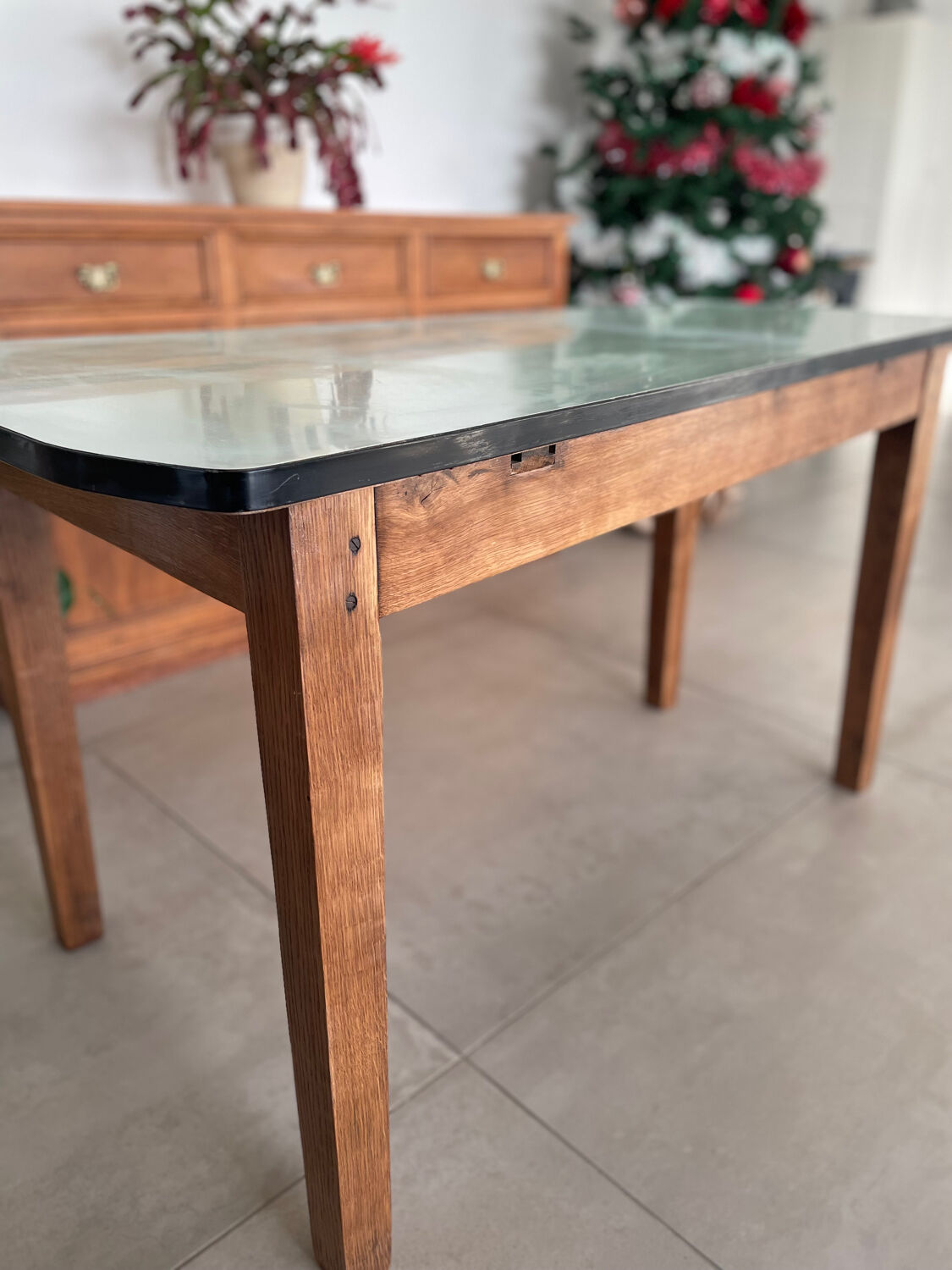 Formica and wood kitchen table