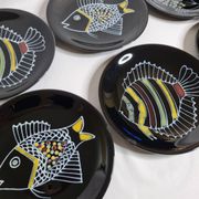 Set of 6 vintage plates with fish decoration after Robert Picault, 1960, 24 cm