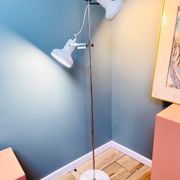 Chrome and white metal floor lamp, circa 1970.