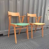 2 armchairs, 2 chairs 50s wooden