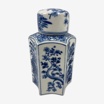 Pot en céramique blanche et bleue 14cm
