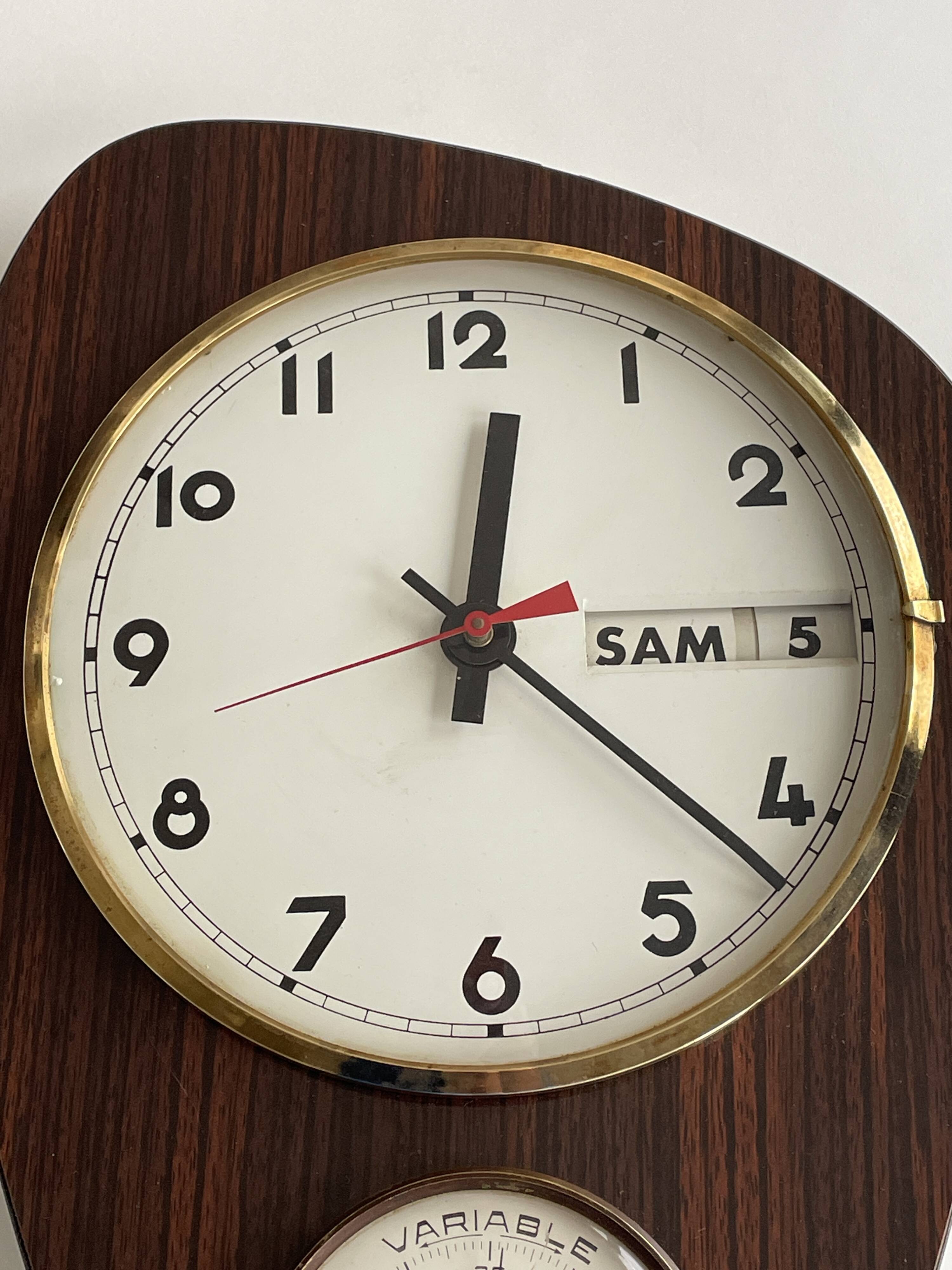 Vintage 1960s wall clock with thermometer and date