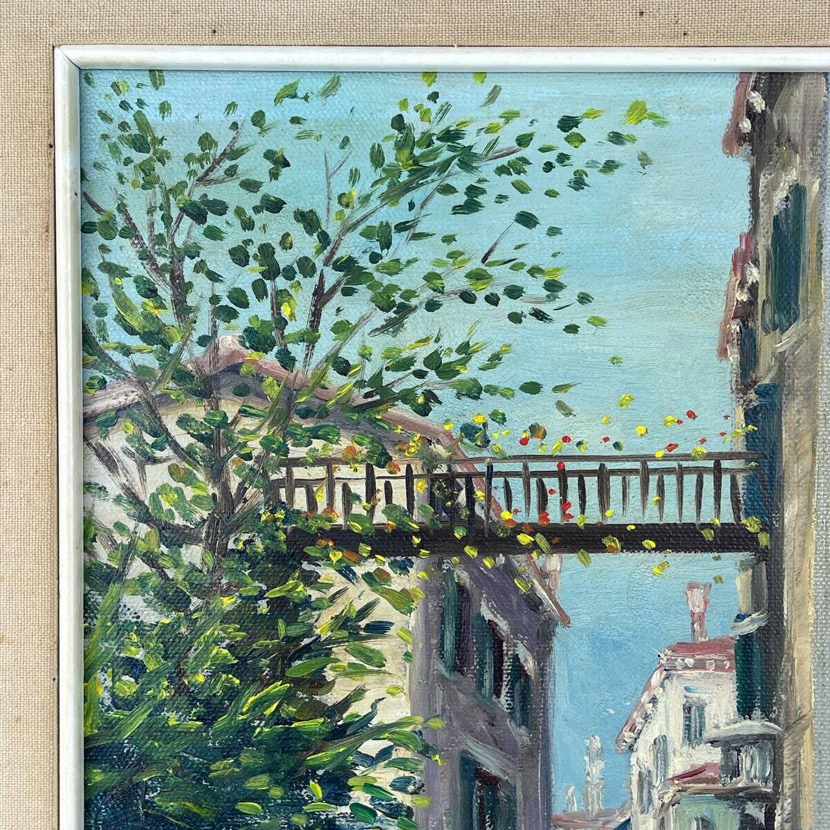 Italian artist, Venice Canal, original oil painting, 1960s, framed.