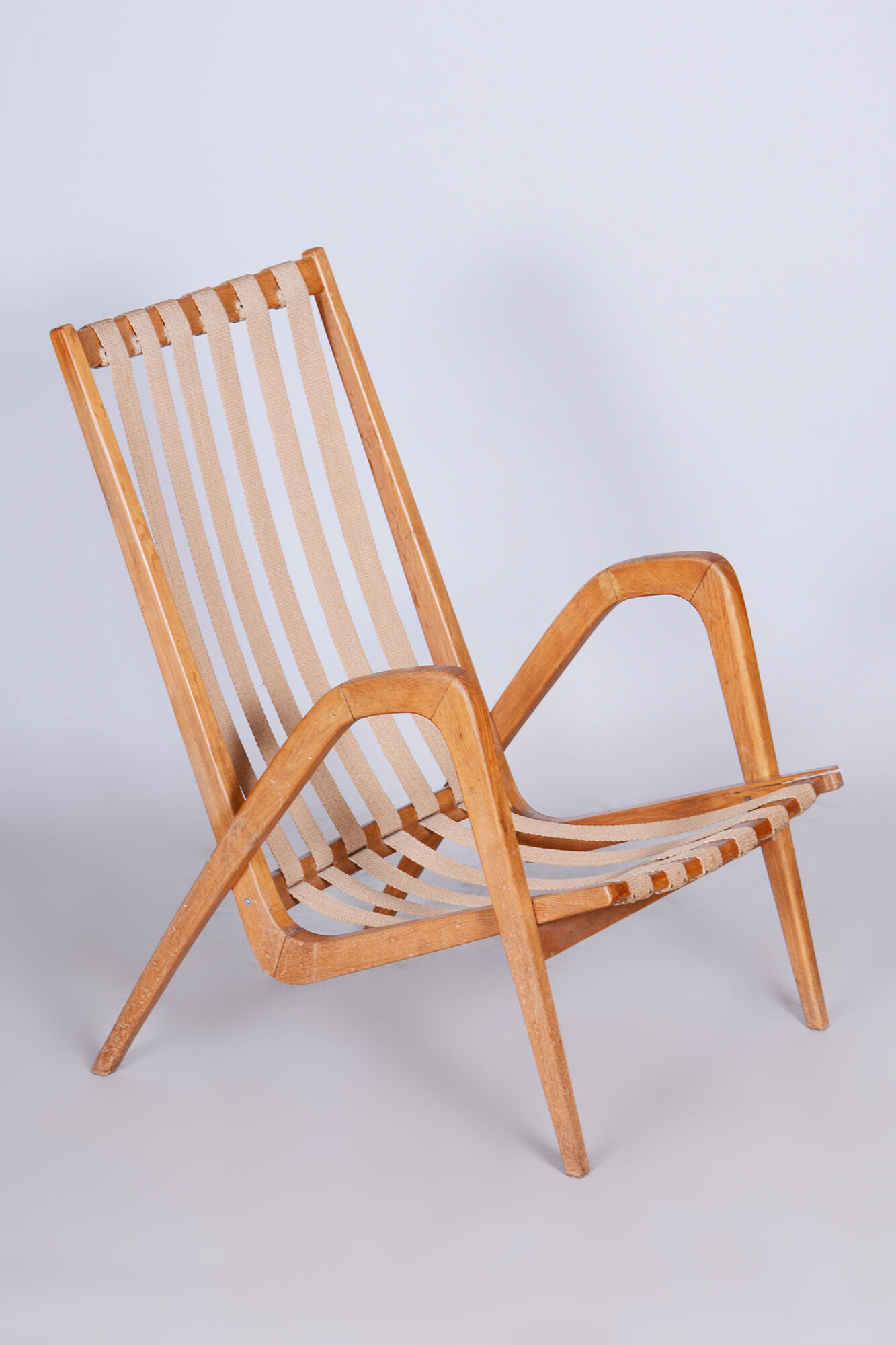 Grey mid century oak armchair by Jan Vanek 1950s Czechia