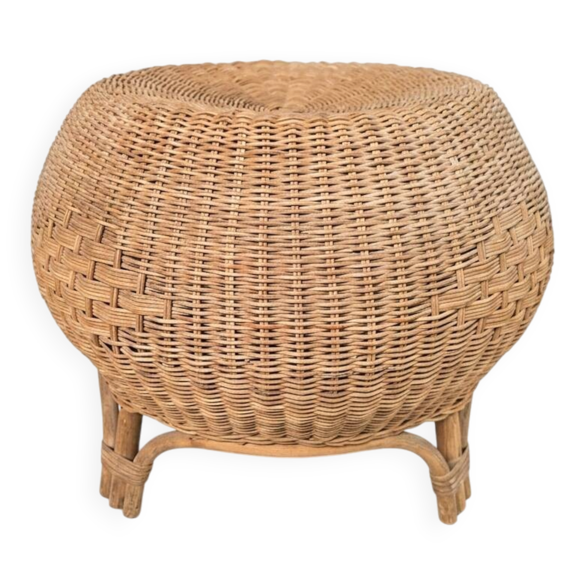 Vintage Italian design rattan wicker ball stool from the 1970s.