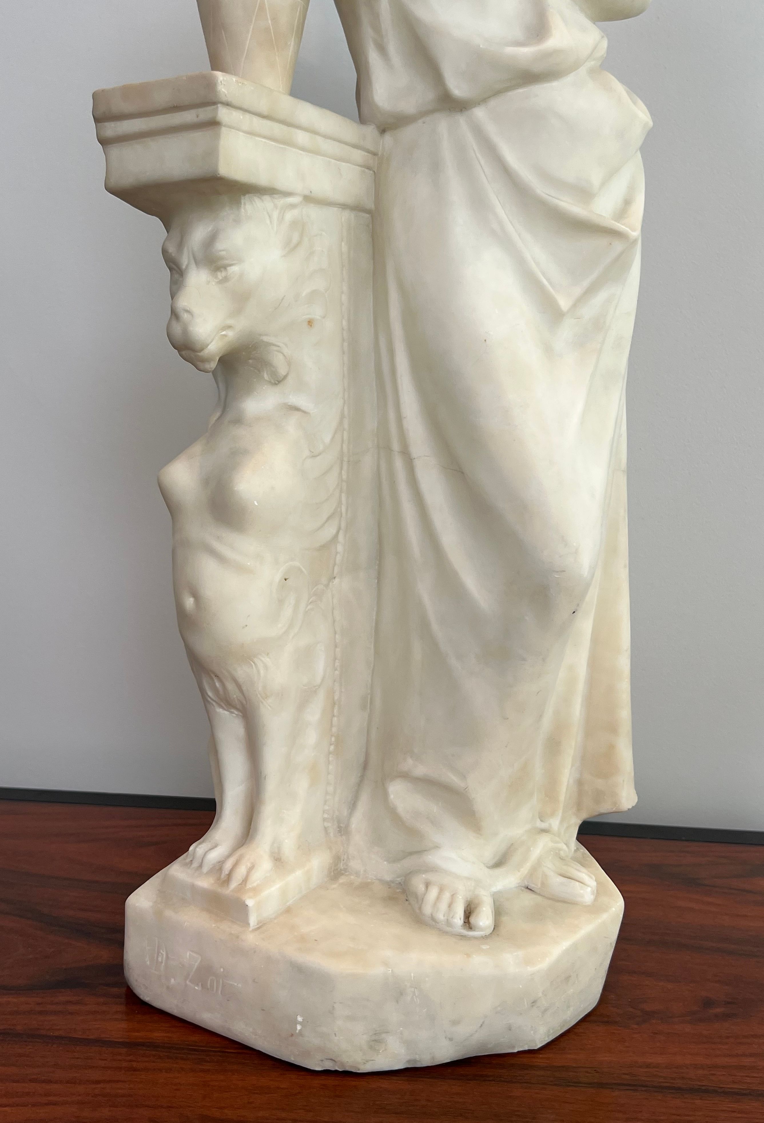 Sculpture en marbre de Carrare représentant une jeune fille romantique à la cruche signé Dante Zoi de Florence, Italie XIXème siècle