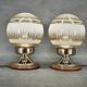 Pair of Italian Etched Glass, Chrome and Wood Table Lamps, 1950s