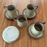 Set of 4 cups and 4 stoneware sub-cups of rockery