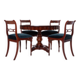 Ensemble de salle à manger Biedermeier, table ronde et quatre chaises, 19e siècle