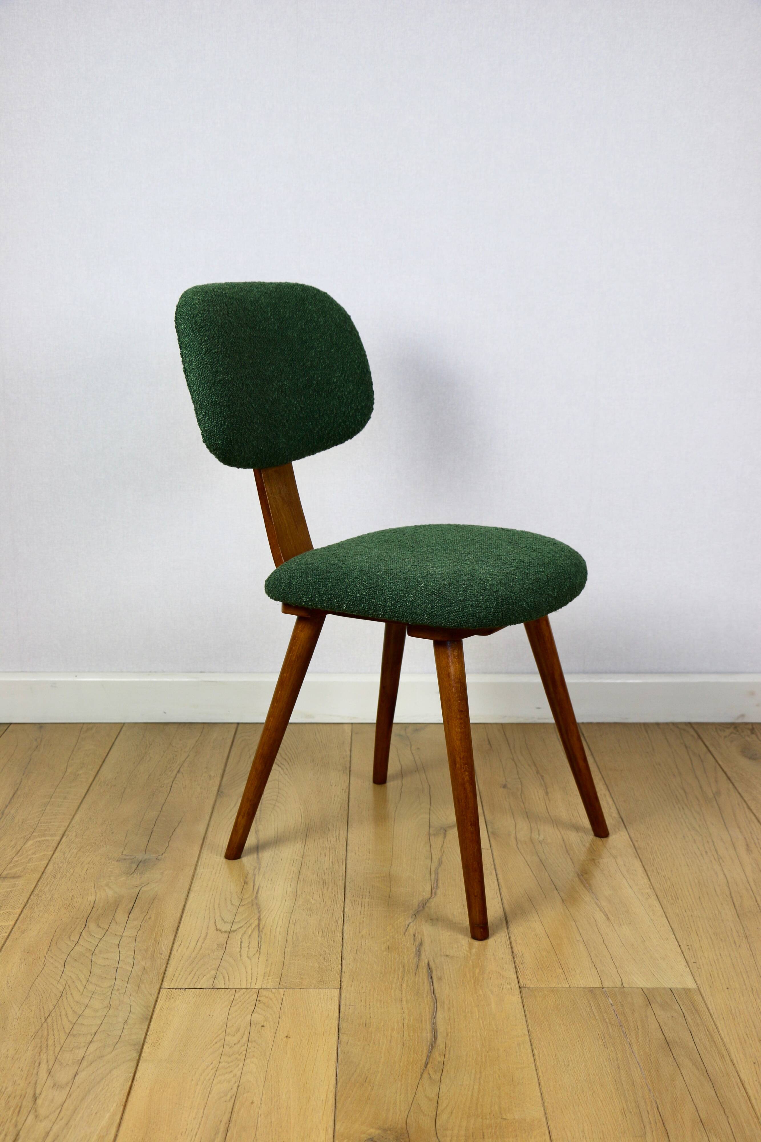 Vintage chair with green boucle backrest like Skoczek - set of 2 chairs