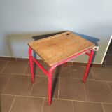 School desk in oak and red metal 1960