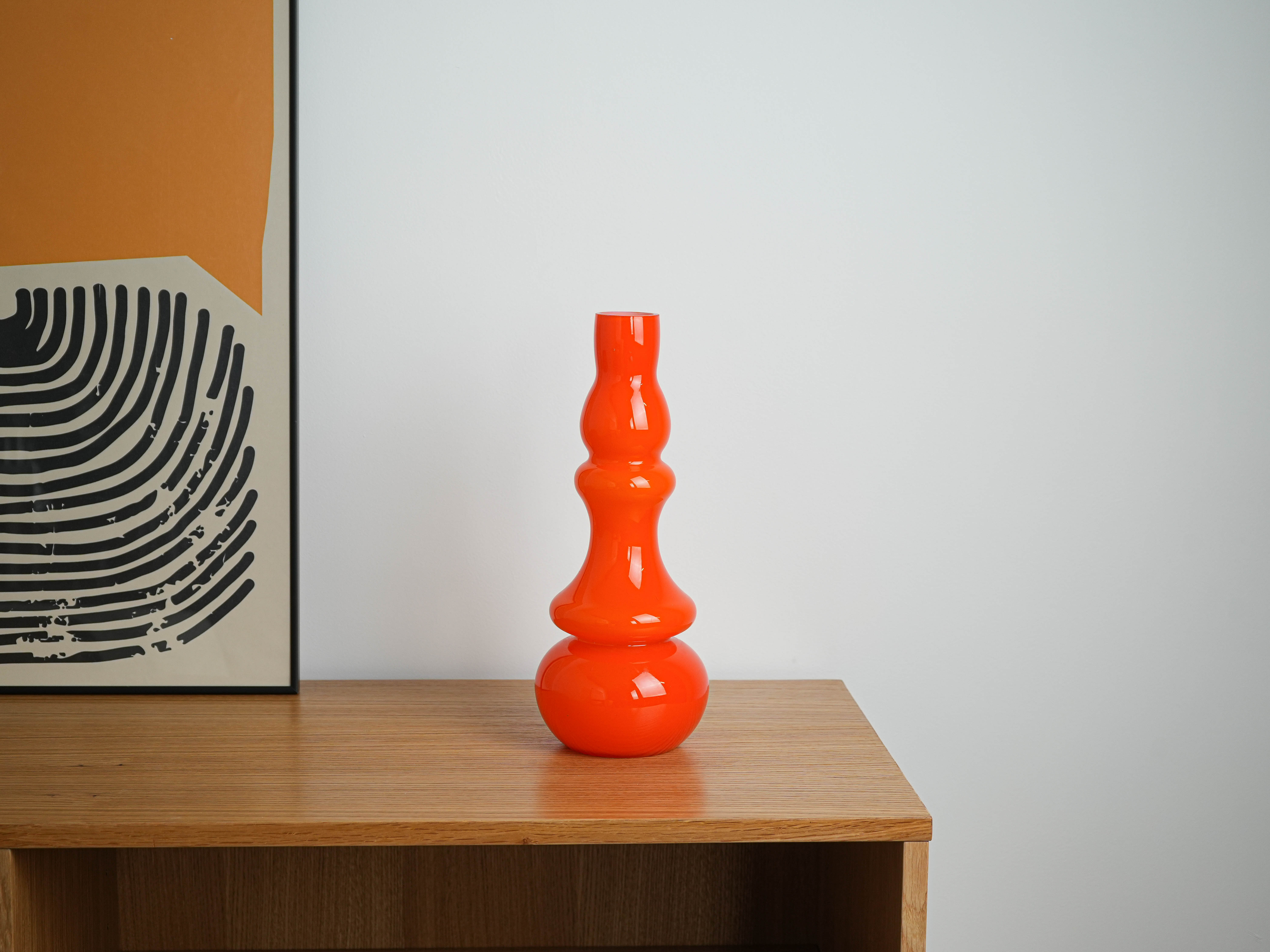 Orange glass vase, Danish design, 1960s, made in Denmark