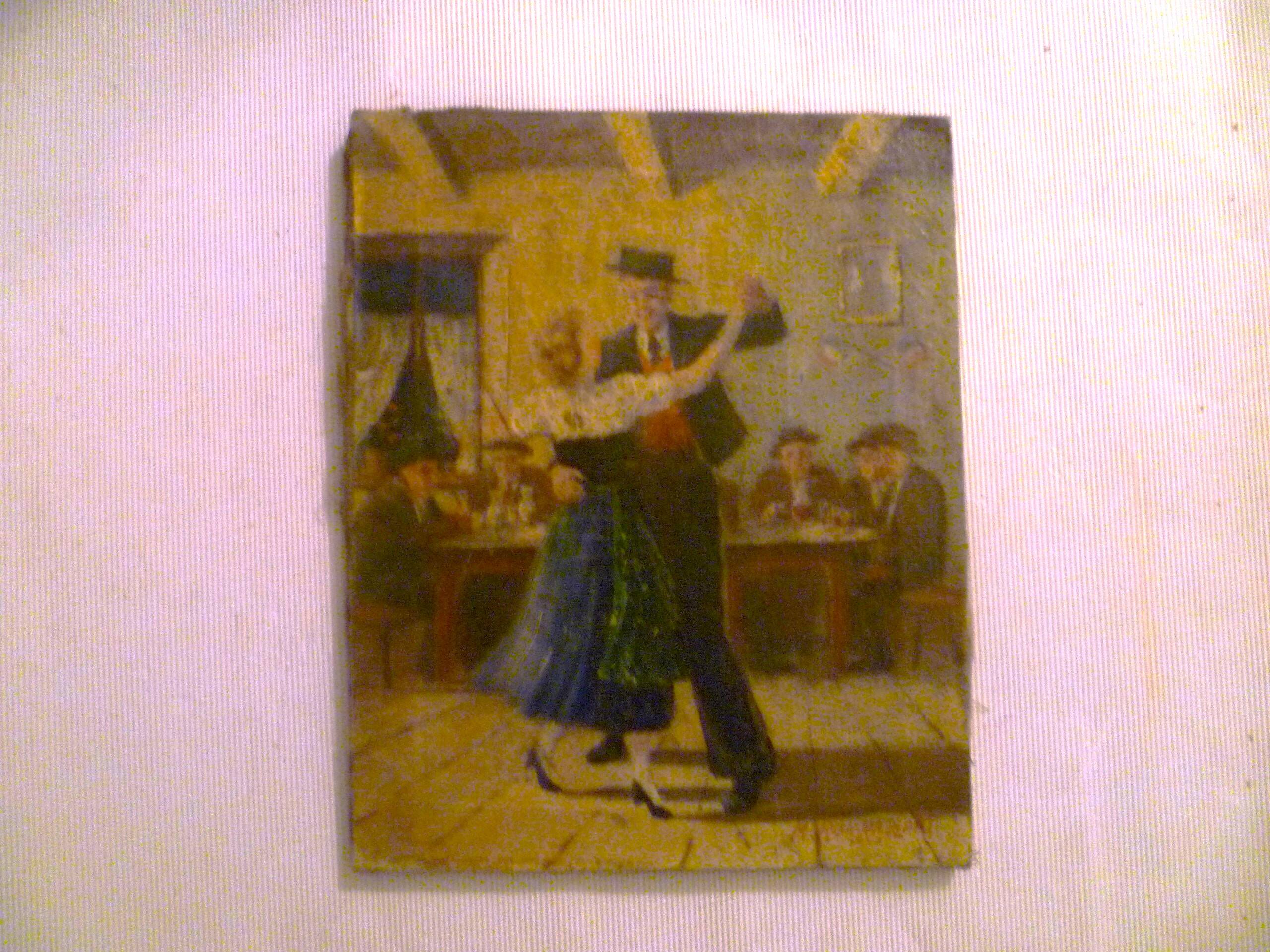 HS PAINTING/CANVAS GENRE SCENE "DANCING COUPLE" signed M.RUMMELHART 1949