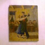 HS PAINTING/CANVAS GENRE SCENE "DANCING COUPLE" signed M.RUMMELHART 1949
